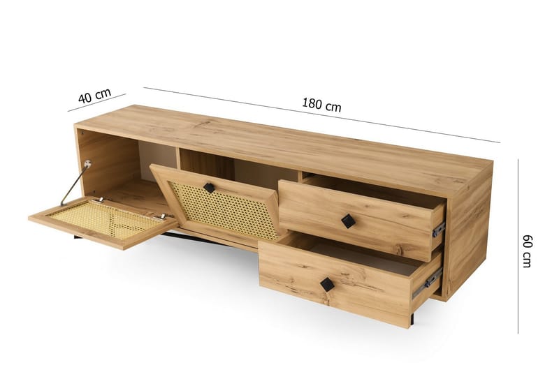 TV-benk 180 cm 4 Skap - Natur/Svart - Møbler - TV- & Mediamøbler - TV benk & mediabenk