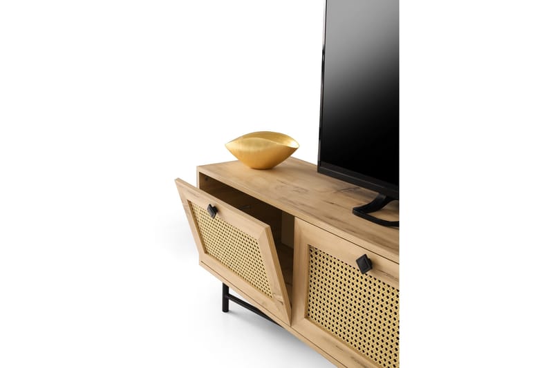 TV-benk 180 cm 4 Skap - Natur/Svart - Møbler - TV- & Mediamøbler - TV benk & mediabenk
