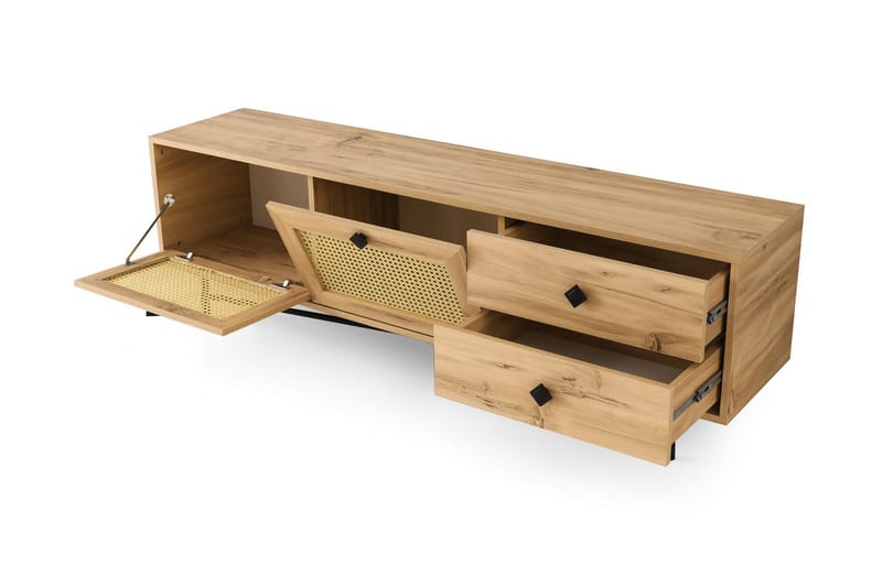 TV-benk 180 cm 4 Skap - Natur/Svart - Møbler - TV- & Mediamøbler - TV benk & mediabenk