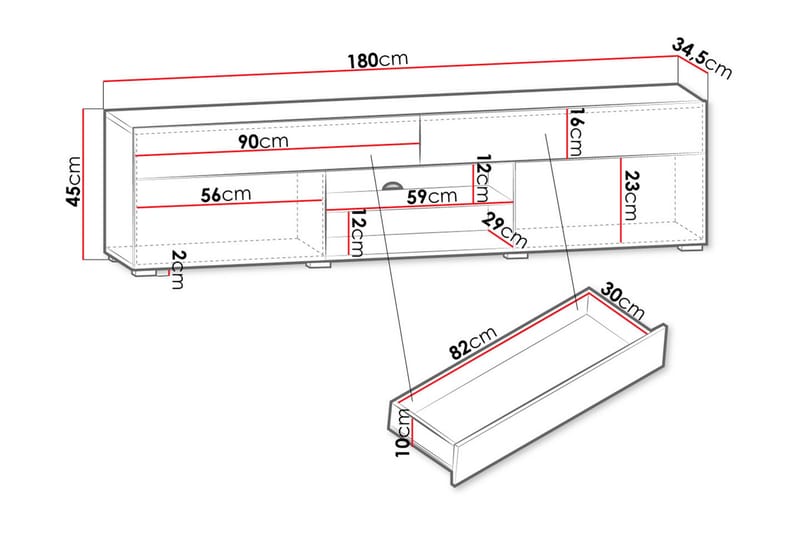 Tv-benk 180x45 cm - Hvit - TV benk & mediabenk