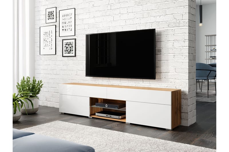 Tv-benk 180x45 cm - Hvit|Natur - TV benk & mediabenk