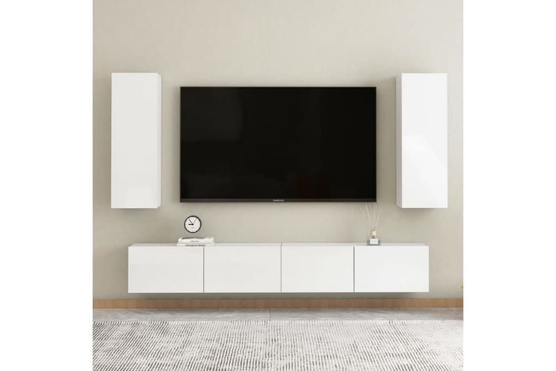TV-benk 2 stk høyglans hvit 30,5x30x90 cm sponplate - Hvit - TV benk & mediabenk