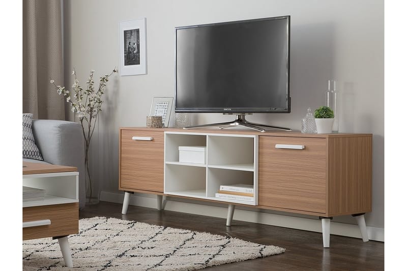 TV-benk Alloa 40x180 cm - Hvit/Brun - Møbler - TV- & Mediamøbler - TV benk & mediabenk