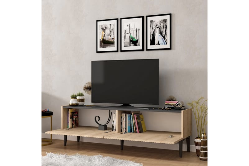 TV-benk Amdel 154 cm - Lys naturlig / svart - TV benk & mediabenk