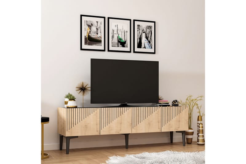 TV-benk Amdel 154 cm - Lys naturlig / svart - TV benk & mediabenk