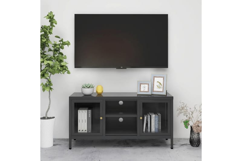 TV-benk antrasitt 105x35x52 cm stål og glass - Antrasittgrå - TV benk & mediabenk