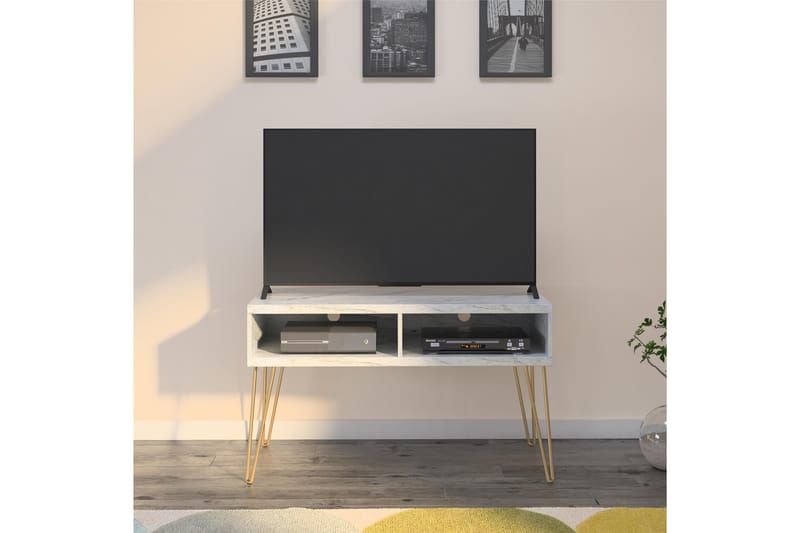 Tv-benk Athena 107x50 cm Hvit/Marmormønster - Novogratz - TV benk & mediabenk