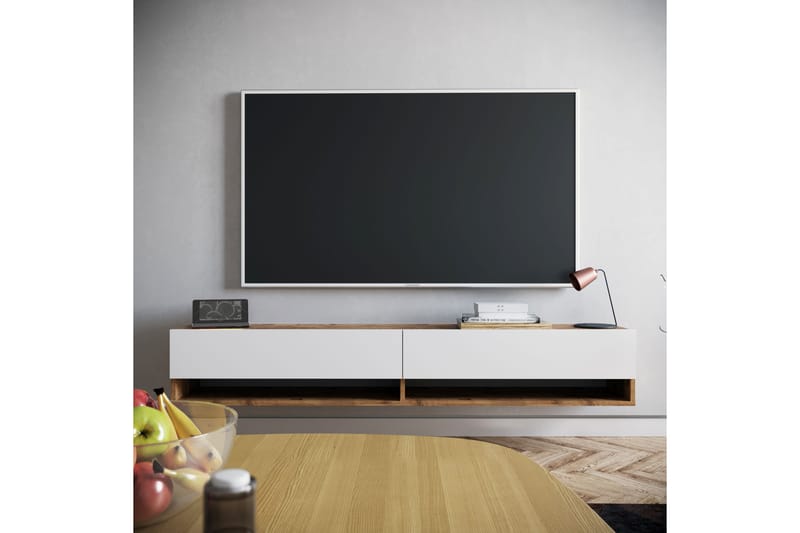 TV-benk Calrin 180 cm 2 Hyller - Hvit / Natur - TV benk & mediabenk