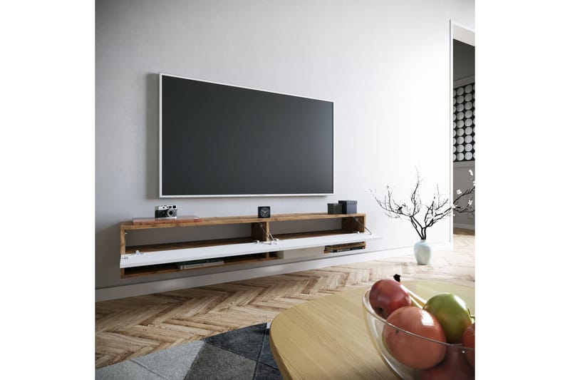 TV-benk Calrin 180 cm 2 Hyller - Hvit / Natur - TV benk & mediabenk