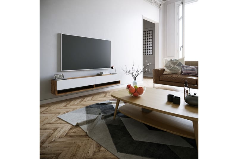 TV-benk Calrin 180 cm 2 Hyller - Hvit / Natur - TV benk & mediabenk