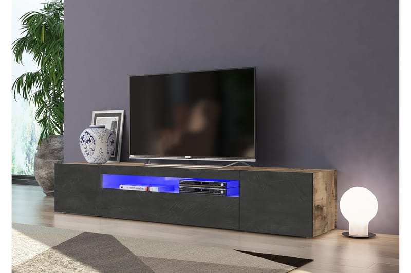 Tv-benk Davod 200 cm - Natur/Lønnfarge/Antrasitt - TV benk & mediabenk