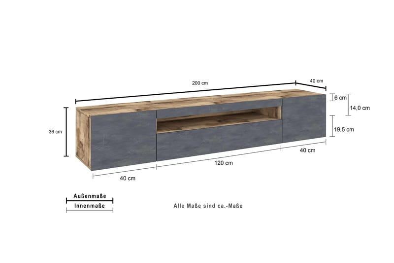 Tv-benk Davod 200 cm - Natur/Lønnfarge/Antrasitt - TV benk & mediabenk