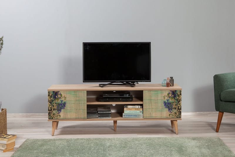 TV-benk Dirk 140 cm Kirsebærblomst - Brun/Grønn - Møbler - TV- & Mediamøbler - TV benk & mediabenk