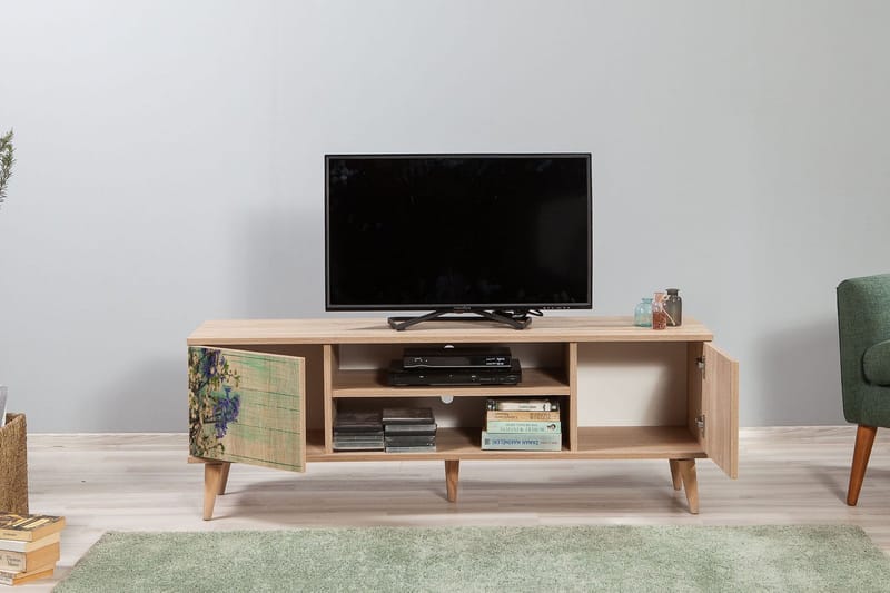 TV-benk Dirk 140 cm Kirsebærblomst - Brun/Grønn - Møbler - TV- & Mediamøbler - TV benk & mediabenk