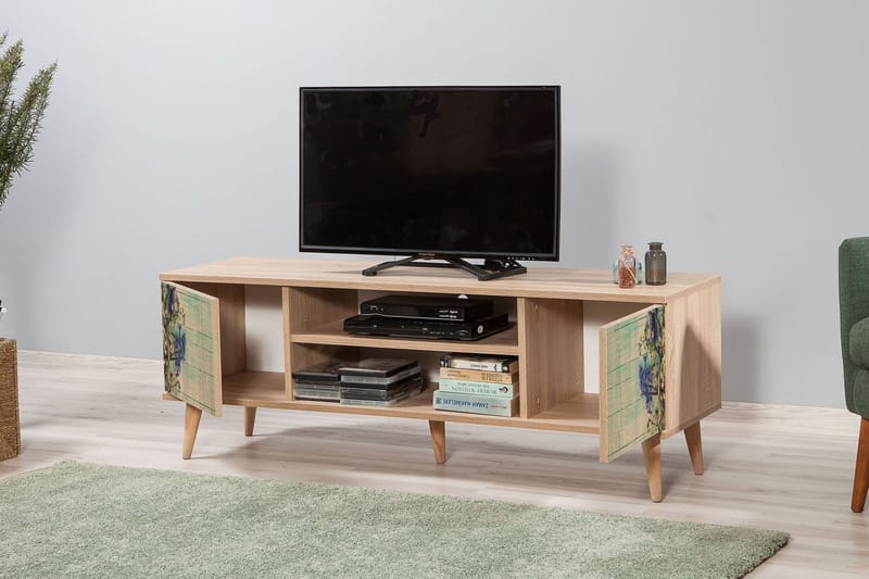 TV-benk Dirk 140 cm Kirsebærblomst - Brun/Grønn - Møbler - TV- & Mediamøbler - TV benk & mediabenk