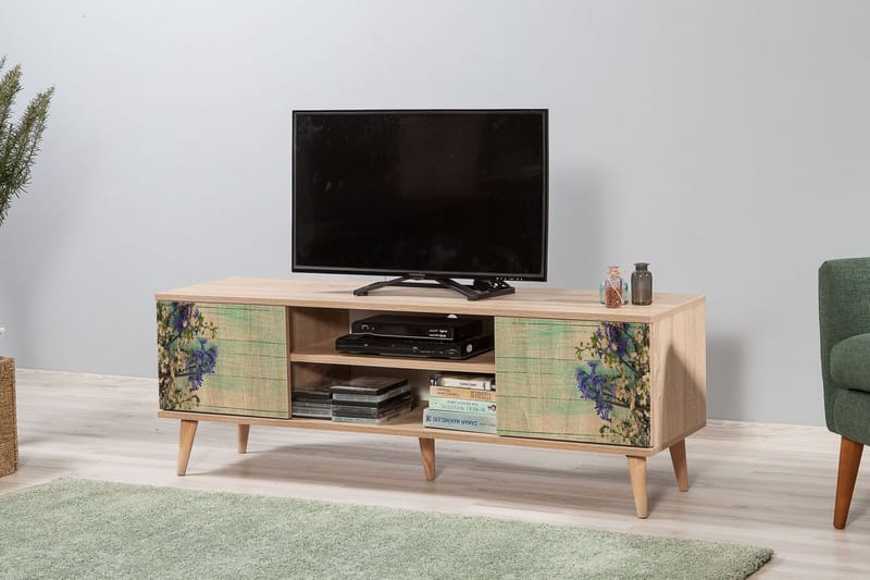 TV-benk Dirk 140 cm Kirsebærblomst - Brun/Grønn - Møbler - TV- & Mediamøbler - TV benk & mediabenk
