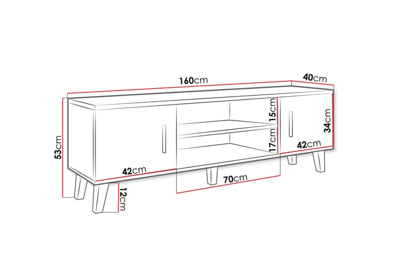 TV-benk Dudley160 cm - Hvit/Eik - TV benk & mediabenk