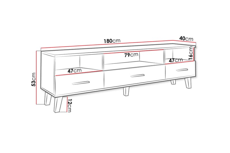 TV-benk Dudley180 cm - Hvit/Eik - TV benk & mediabenk