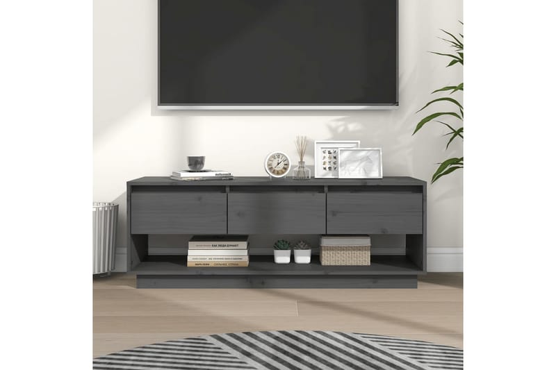 TV-benk grå 110,5x34x40 cm heltre furu - Grå - TV benk & mediabenk