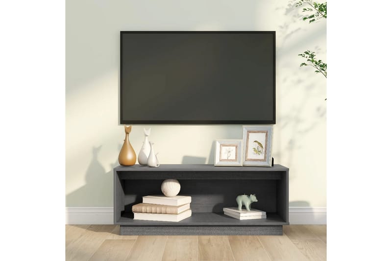 TV-benk grå 90x35x35 cm heltre furu - Grå - TV benk & mediabenk
