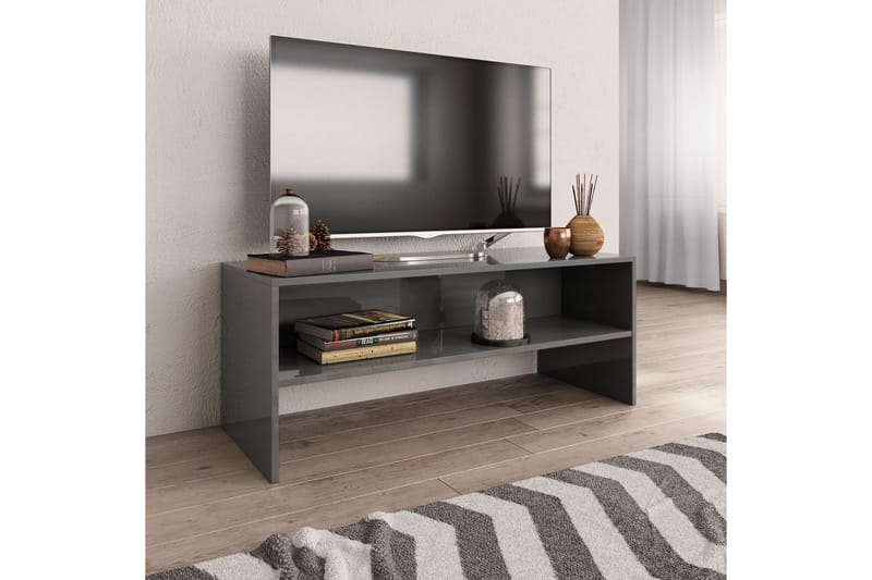 TV-benk høyglans grå 100x40x40 cm sponplate - Grå - TV benk & mediabenk