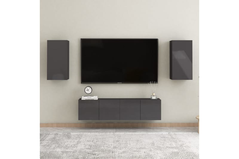 TV-benk høyglans gr�å 30,5x30x60 cm sponplate - Grå - TV benk & mediabenk