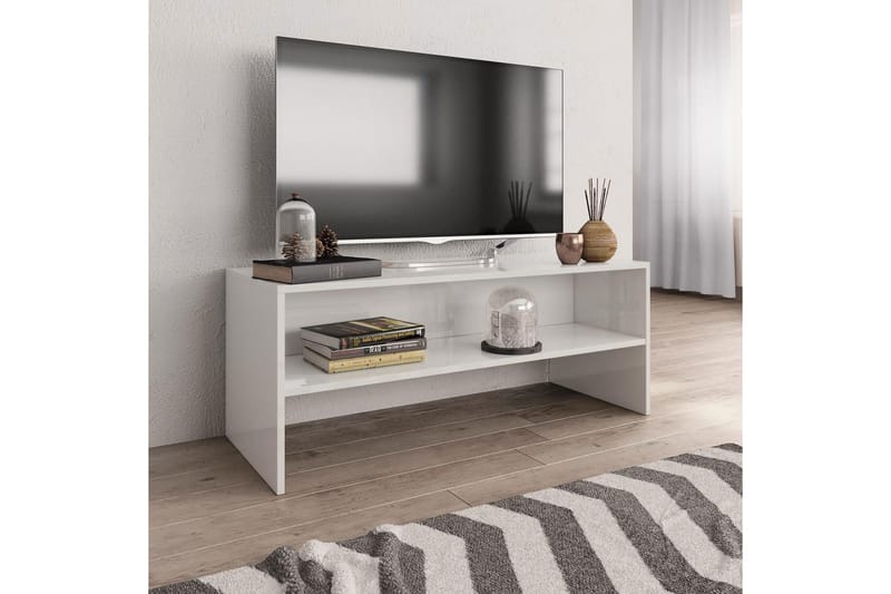 TV-benk høyglans hvit 100x40x40 cm sponplate - Hvit - TV benk & mediabenk