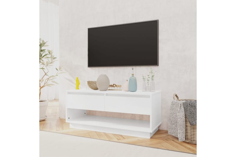 TV-benk høyglans hvit 102x41x44 cm sponplate - Hvit - TV benk & mediabenk