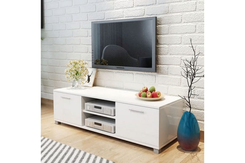 TV-benk høyglans hvit 120x40,3x34,7 cm - Hvit - TV benk & mediabenk
