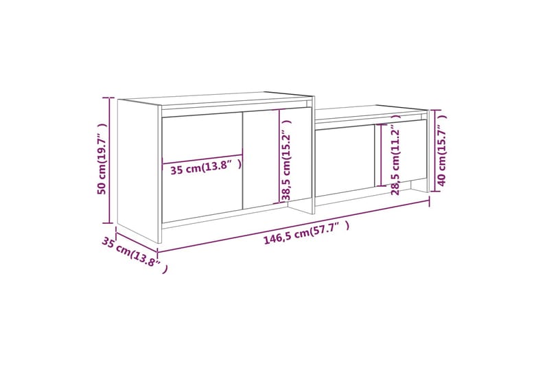 TV-benk høyglans hvit 146,5x35x50 cm sponplate - Hvit - TV benk & mediabenk
