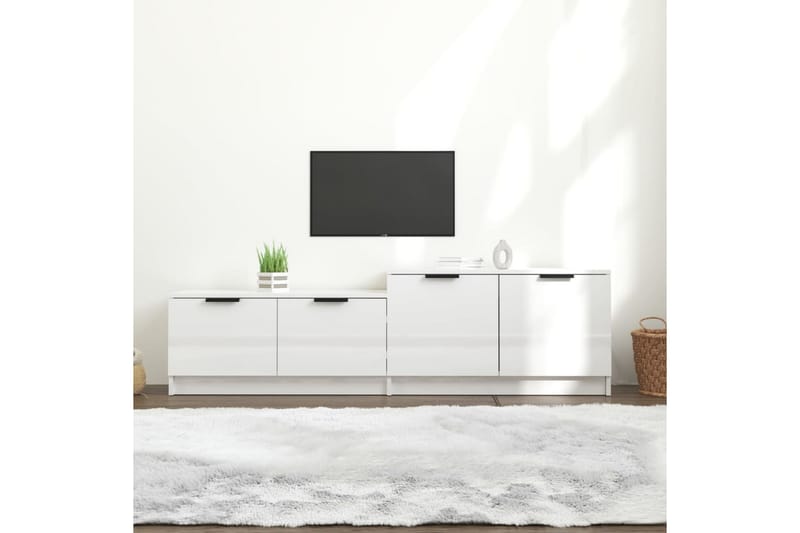 TV-benk høyglans hvit 158,5x36x45 cm konstruert tre - Hvit - TV benk & mediabenk