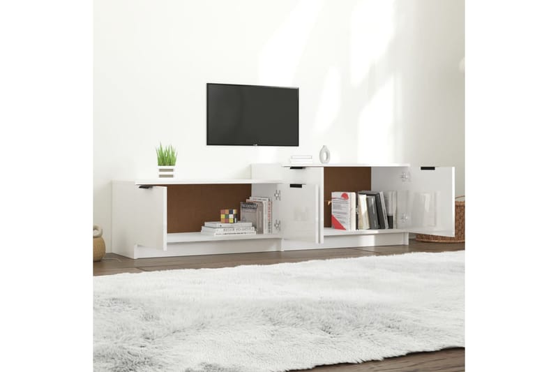 TV-benk høyglans hvit 158,5x36x45 cm konstruert tre - Hvit - TV benk & mediabenk