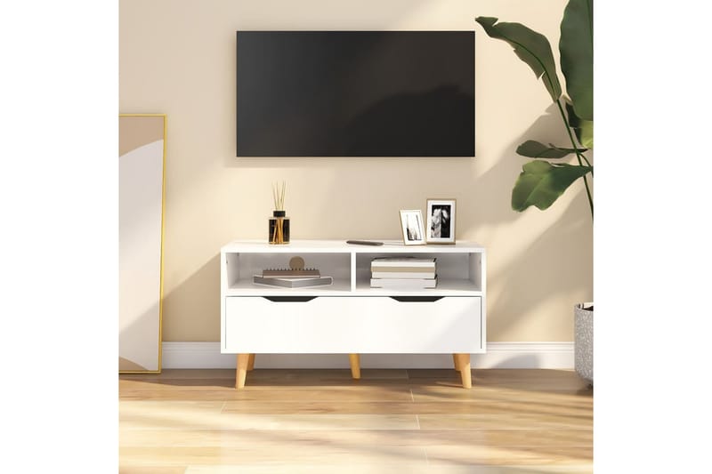 TV-benk høyglans hvit 90x40x48,5 cm sponplate - Hvit - TV benk & mediabenk