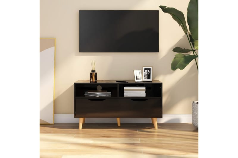 TV-benk høyglans svart 90x40x48,5 cm sponplate - Svart - TV benk & mediabenk