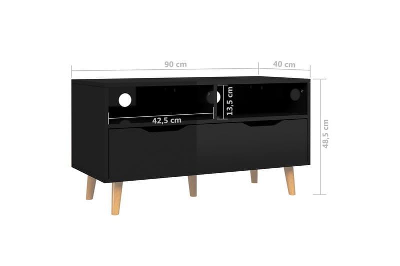 TV-benk høyglans svart 90x40x48,5 cm sponplate - Svart - TV benk & mediabenk