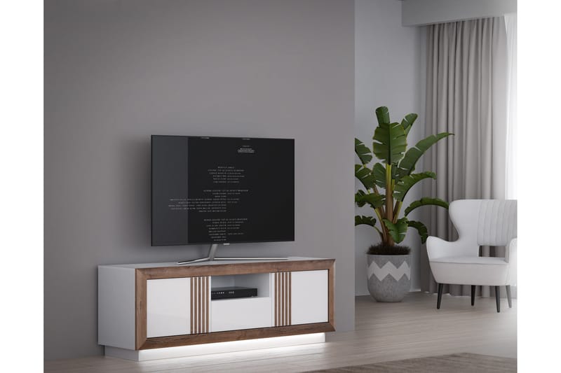 Tv-benk Hamdiye 163 cm - Hvit/Brun - TV benk & mediabenk