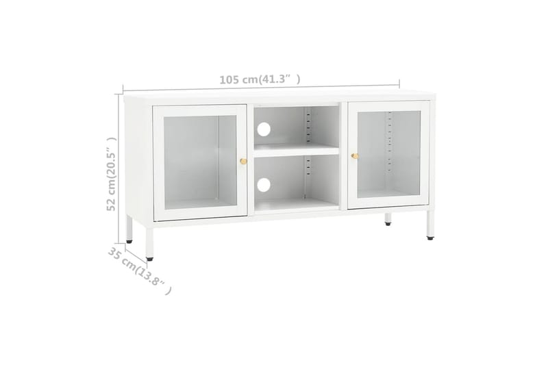 TV-benk hvit 105x35x52 cm stål og glass - Hvit - TV benk & mediabenk