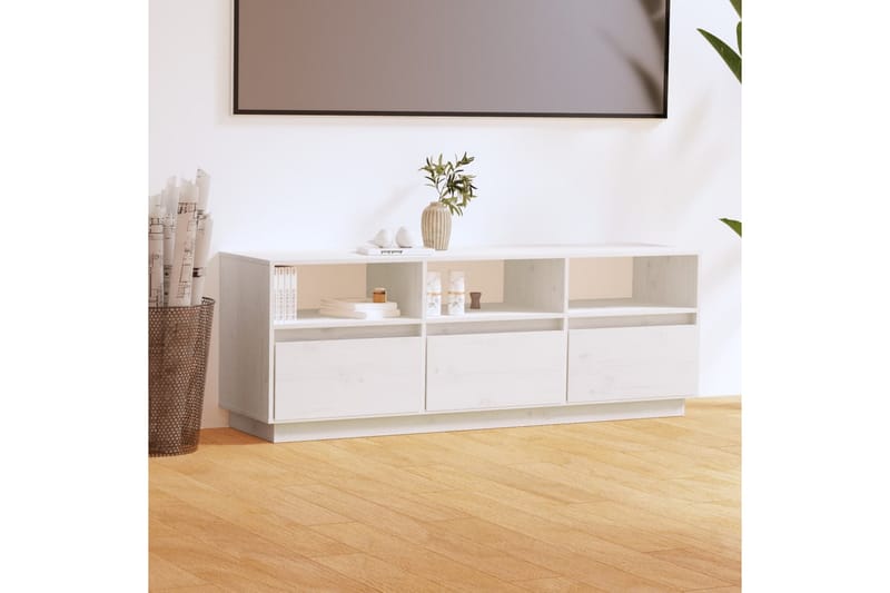 TV-benk hvit 140x37x50 cm heltre furu - Hvit - TV benk & mediabenk