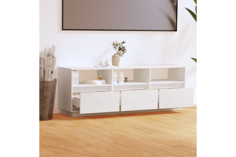 TV-benk hvit 140x37x50 cm heltre furu - Hvit - TV benk & mediabenk