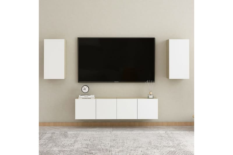 TV-benk hvit og sonoma eik 30,5x30x60 cm sponplate - Beige - TV benk & mediabenk
