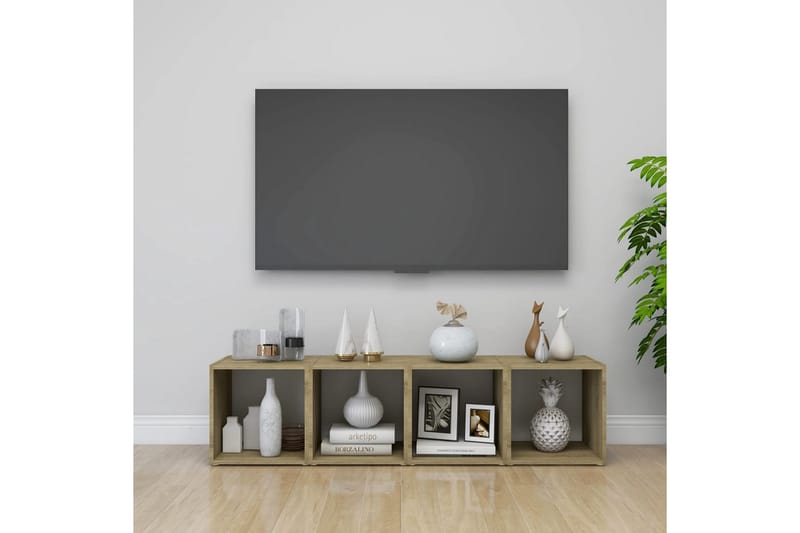 TV-benk hvit og sonoma eik 37x35x37 cm sponplate - Beige - TV benk & mediabenk