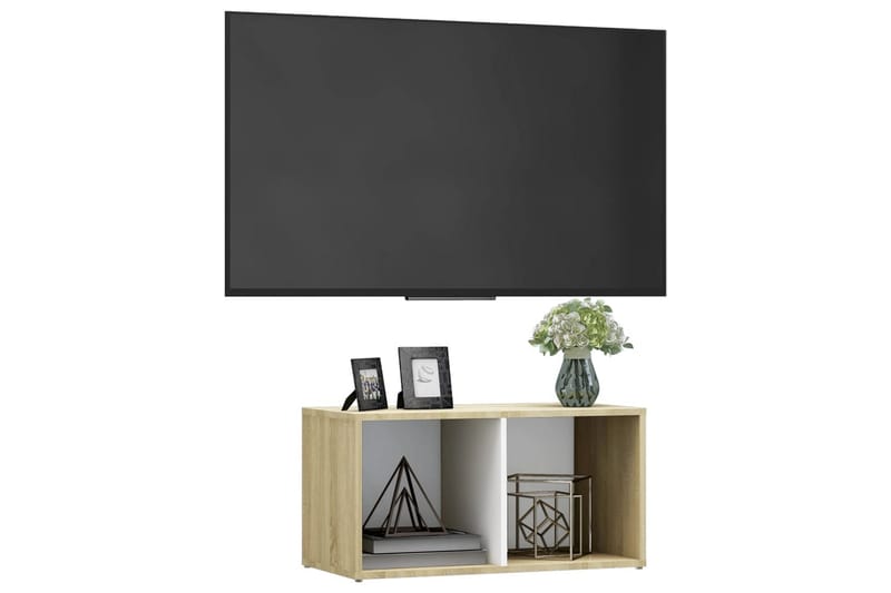TV-benk hvit og sonoma eik 72x35x36,5 cm sponplate - Beige - TV benk & mediabenk