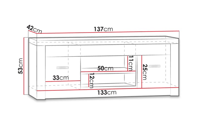 TV-benk Indianapolis 137x42x53 cm - TV benk & mediabenk