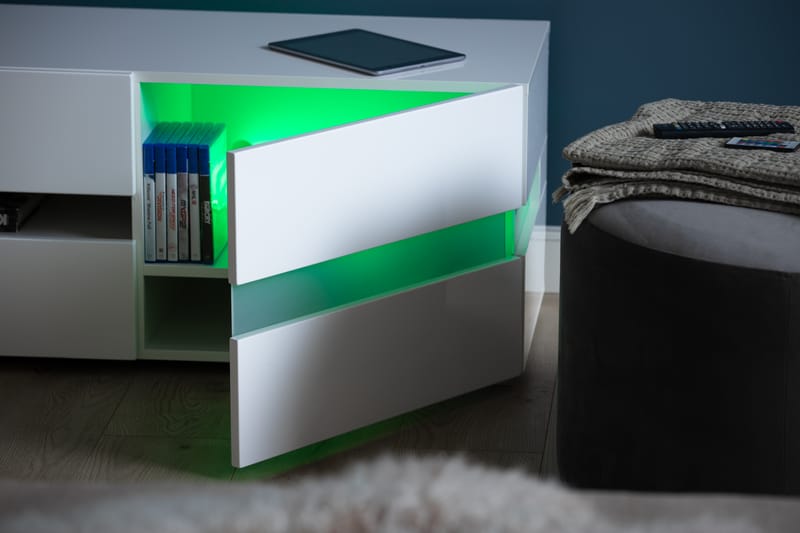TV-benk Laritstorp 169 cm LED-belysning - Hvit/Høyglans - TV benk & mediabenk