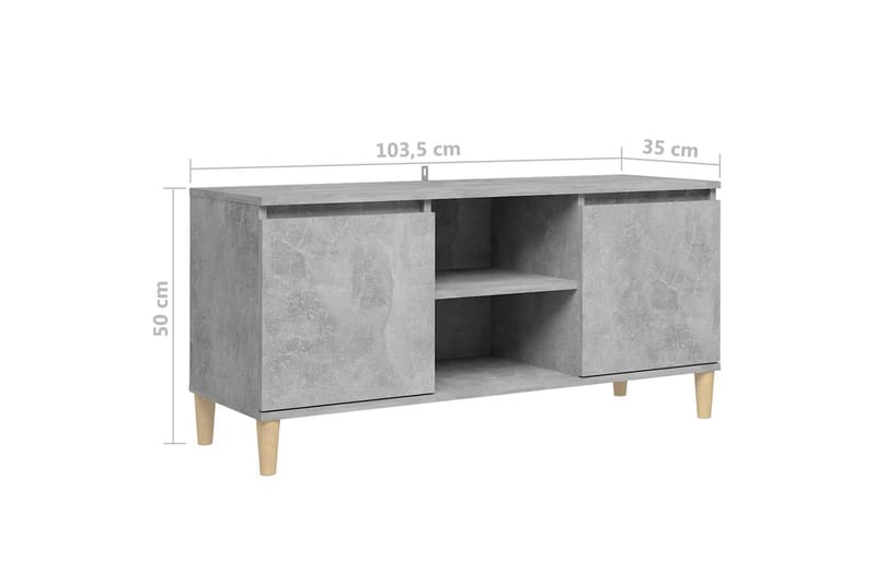 TV-benk med ben i heltre betonggrå 103,5x35x50 cm - Grå - TV benk & mediabenk