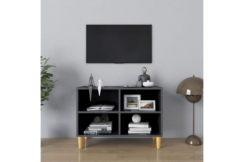 TV-benk med ben i heltre høyglans grå 69,5x30x50 cm - Grå - TV benk & mediabenk