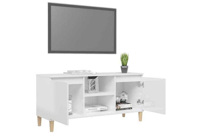 TV-benk med ben i heltre høyglans hvit 103,5x35x50 cm - Hvit - TV benk & mediabenk