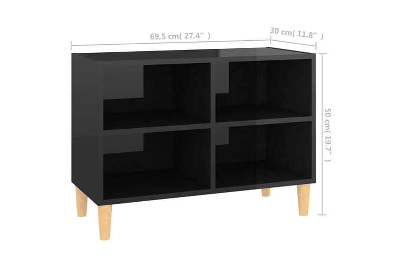 TV-benk med ben i heltre höyglans svart 69,5x30x50 cm - Svart - TV benk & mediabenk