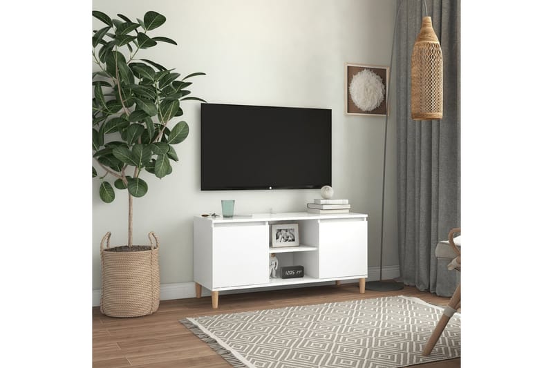 TV-benk med ben i heltre hvit 103,5x35x50 cm - Hvit - TV benk & mediabenk