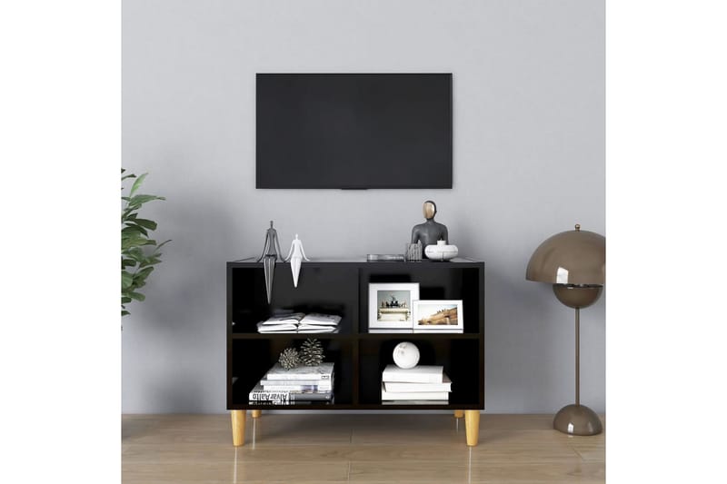 TV-benk med ben i heltre svart 69,5x30x50 cm - Svart - TV benk & mediabenk